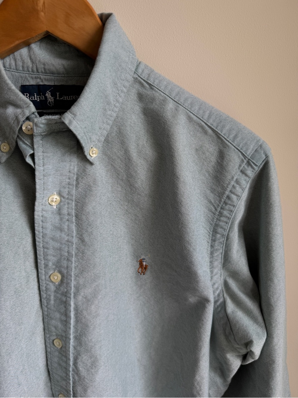 16/32-33 VTG Ralph Lauren OCBD Oxford Cotton Flesh Pony Button Down Green